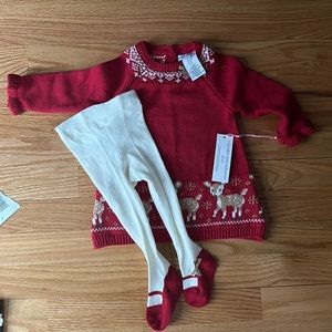 Baby Girl Reindeer Christmas Dress and Tights